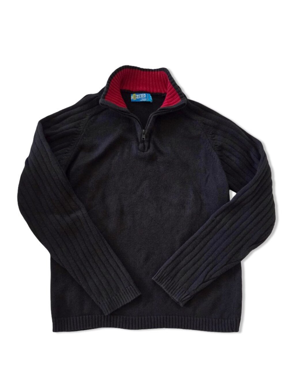 82 Zero Boys Quarter Zip Sweater Large Black Ribbed Knit Pullover Back to School